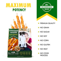 Chicken-Wrapped Rawhide Sticks for Dogs