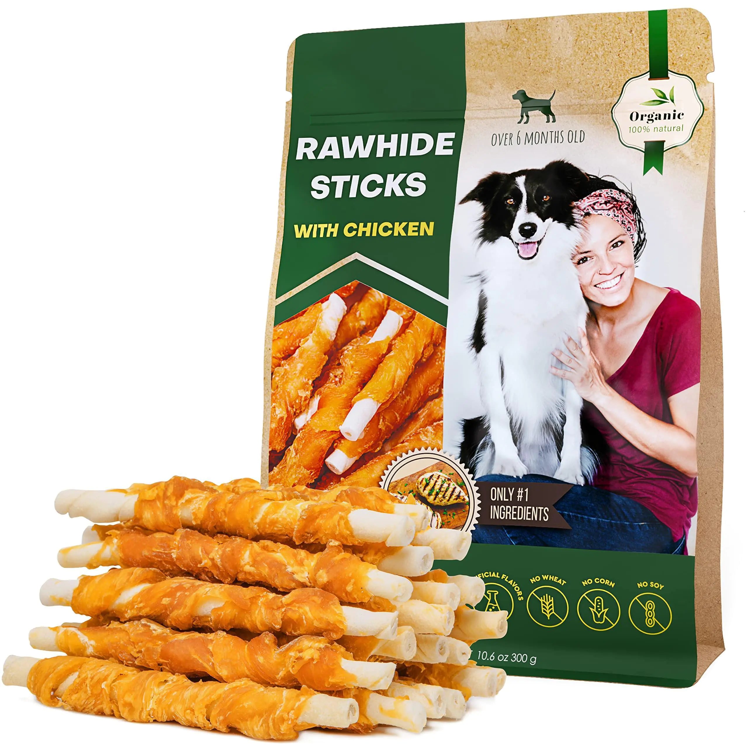 Chicken-Wrapped Rawhide Sticks for Dogs