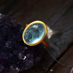 Natural Aquamarine Gold Plated Crystal Ring
