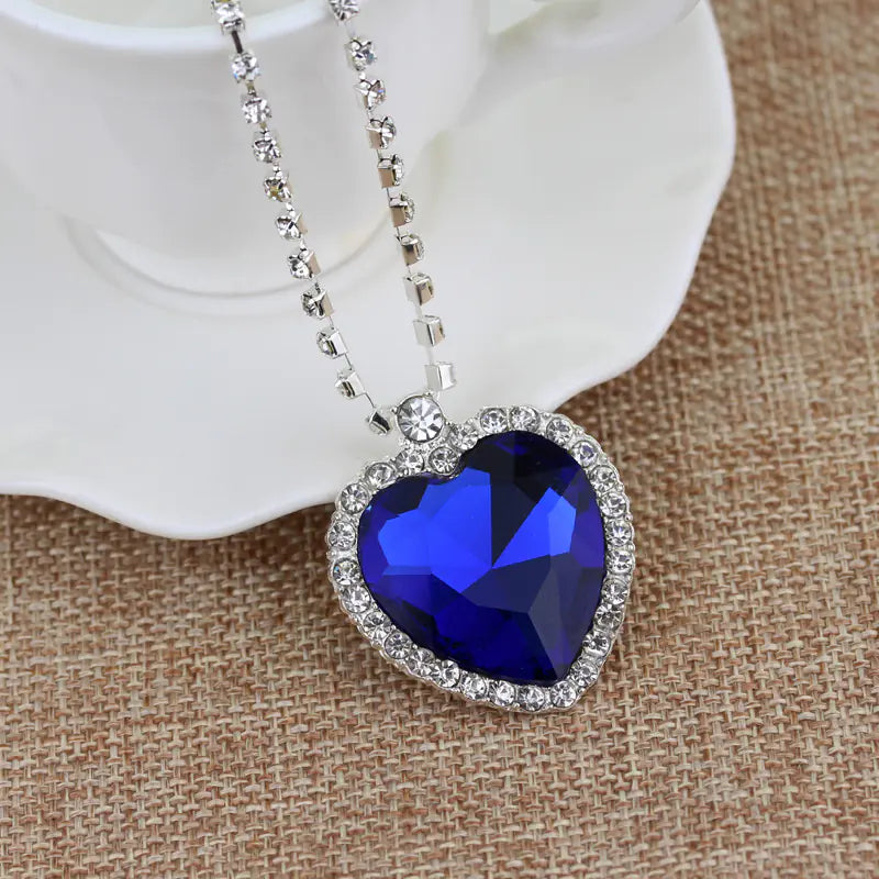Ocean Heart Crystal Pendant Necklace