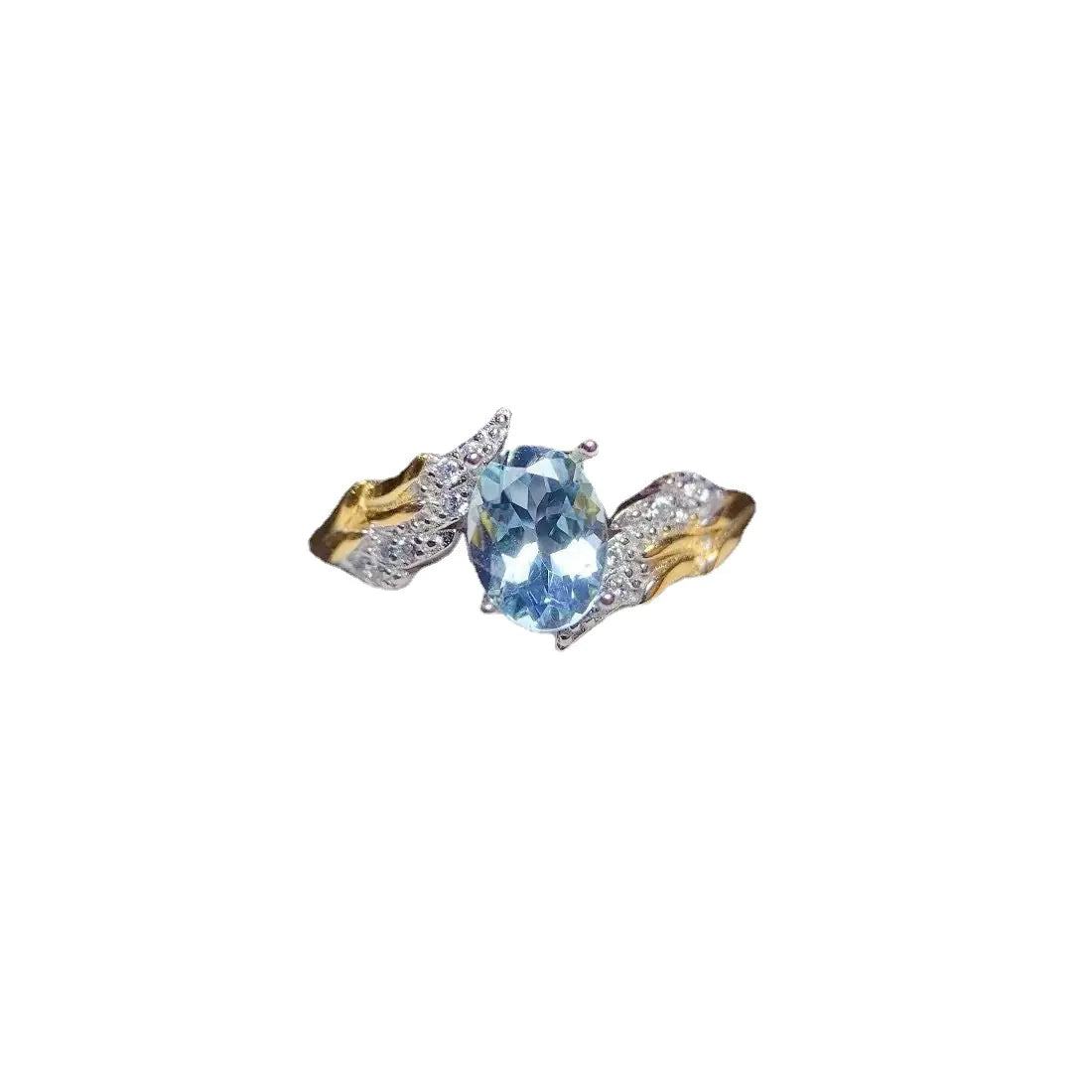 925 Silver Natural Aquamarine Inlaid Ring