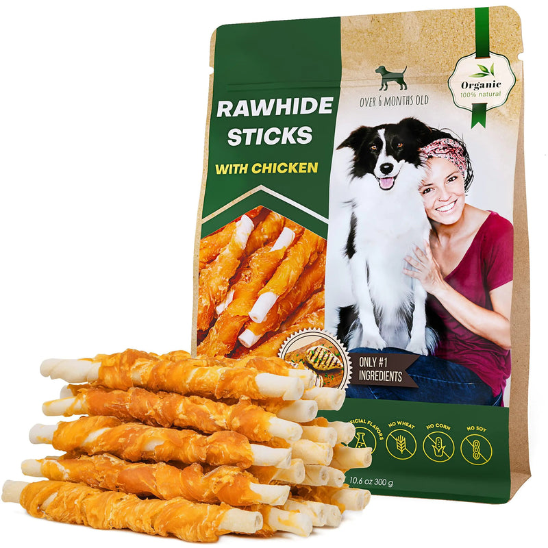 Chicken-Wrapped Rawhide Sticks for Dogs