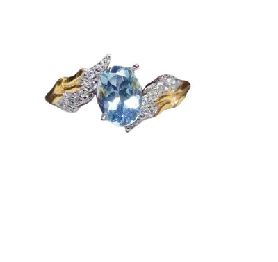925 Silver Natural Aquamarine Inlaid Ring