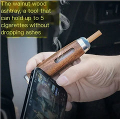 Portable Walnut Wood Car Ashtray (No-Drop Design)