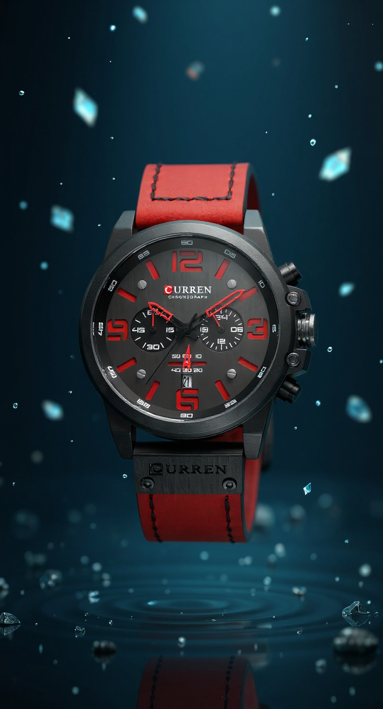 6-Needle Quartz Watch with Calendar and Waterproof Strap