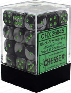 DND Dice Set-Chessex D&D Dice-12mm Gemini Black Grey and Green Polyhedral Dice Set-Dungeons and Dragons Dice Includes 36 Dice – D6 Multi-Coloured 26845