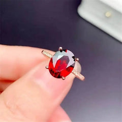 Natural Garnet Ring with 925 Silver Inlay for Women