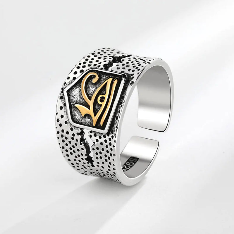 Vintage Horus Anubis Pharaoh Ring in Distressed Style