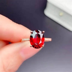 Natural Garnet Ring with 925 Silver Inlay for Women