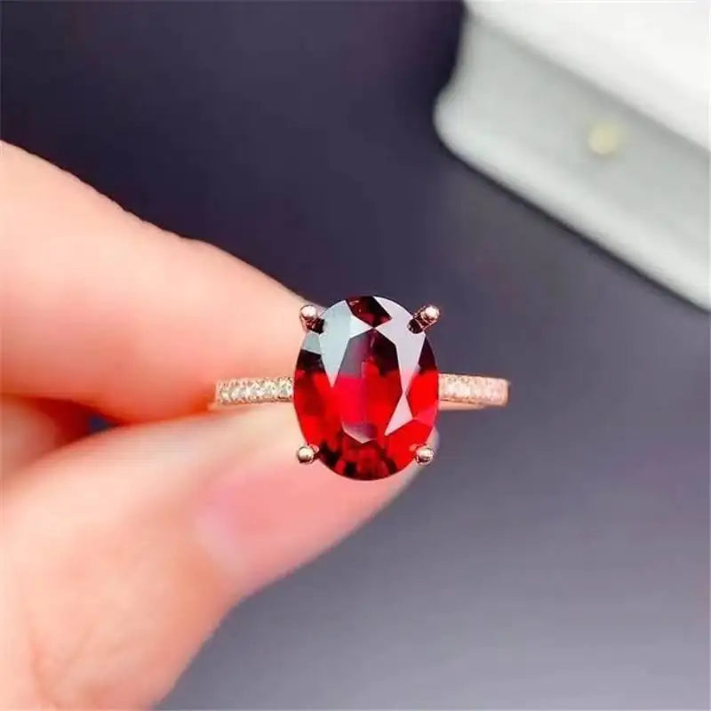 Natural Garnet Ring with 925 Silver Inlay for Women