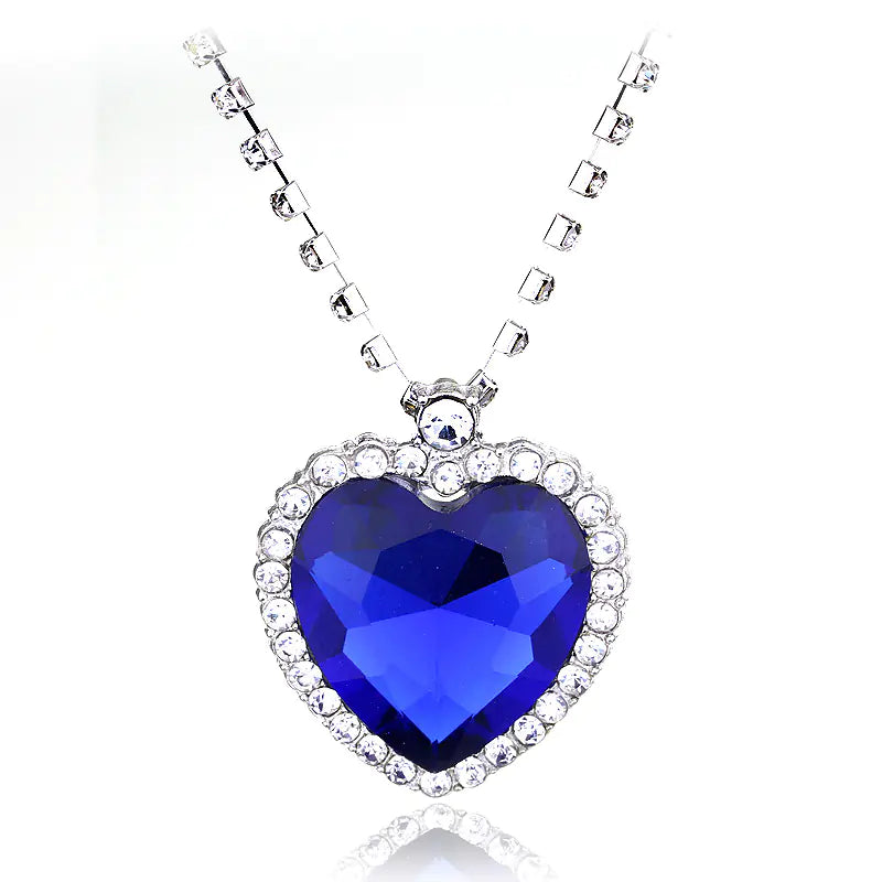 Ocean Heart Crystal Pendant Necklace